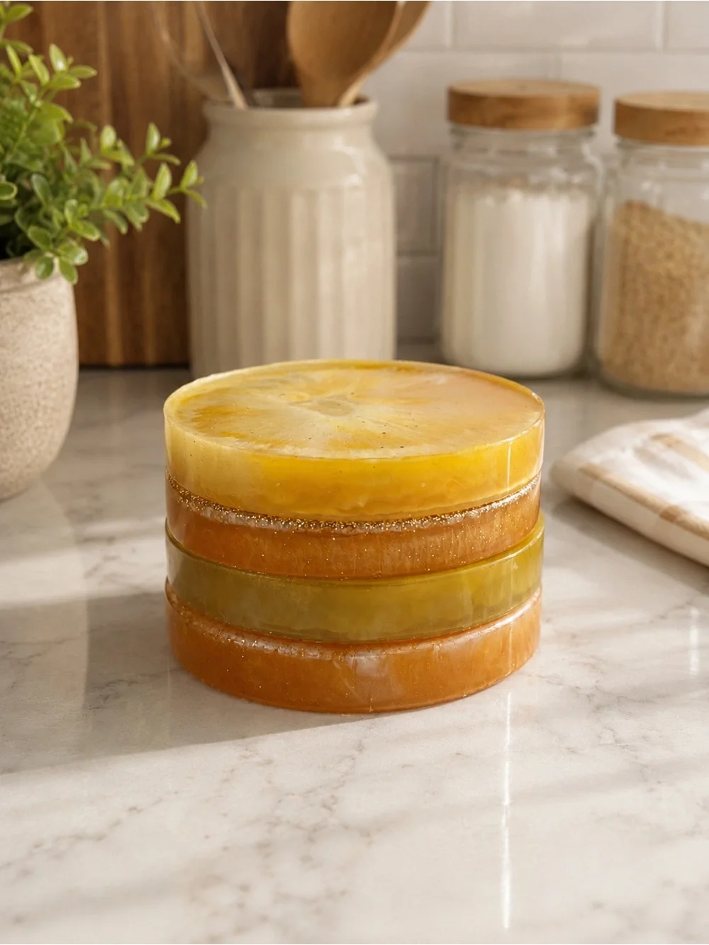Handcrafted Yellow & Gold Resin Coaster Set - 4 Pack